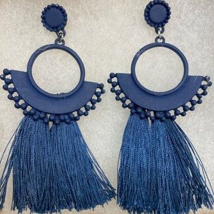 Navy blue tassel earrings
